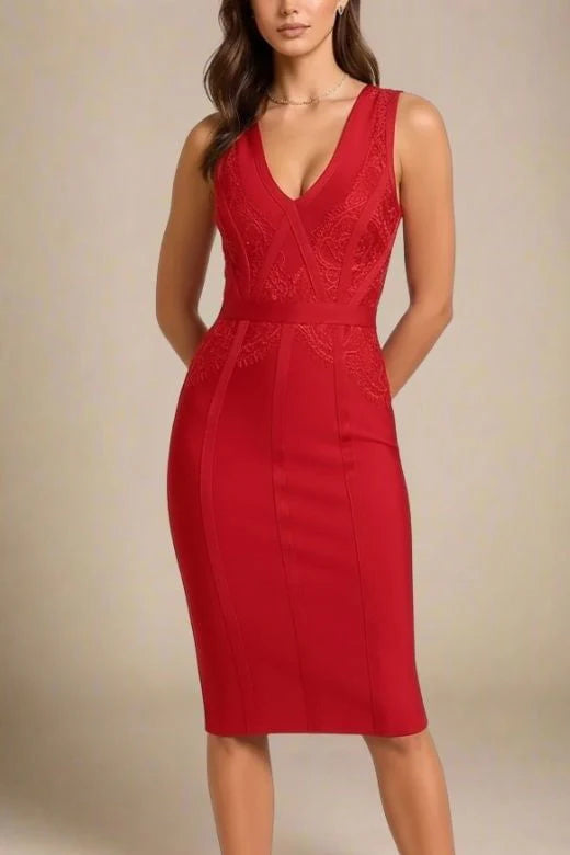 Noa V Neck Bodycon Dress Red Wine