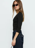 Lyselle Wrap Detail 3 4 Sleeve Bodysuit Black