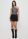 Wait Up Denim Wrap Mini Skirt Washed Black
