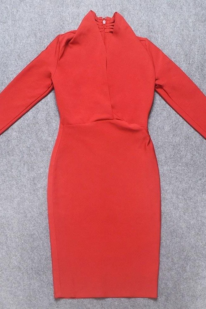 Blaire Long Sleeve Bandage Dress Lipstick Red
