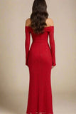 Rose Long Sleeve Bodycon Maxi Dress Lipstick Red Sale