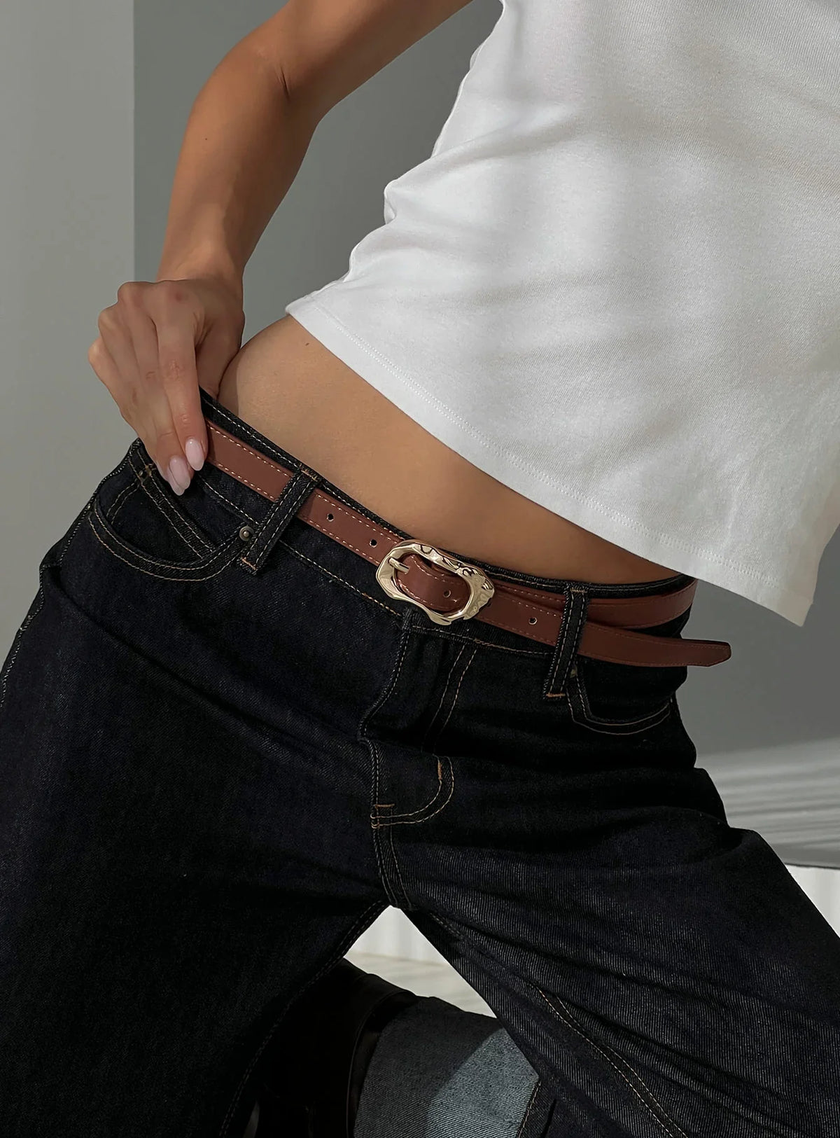Capeside Faux Leather Belt Brown Gold