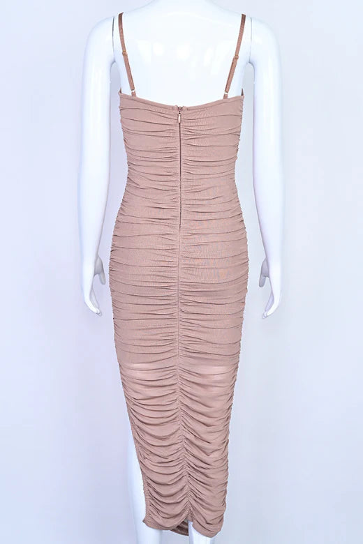 Zoe Bodycon Wrap Maxi Dress Tan Brown Sale