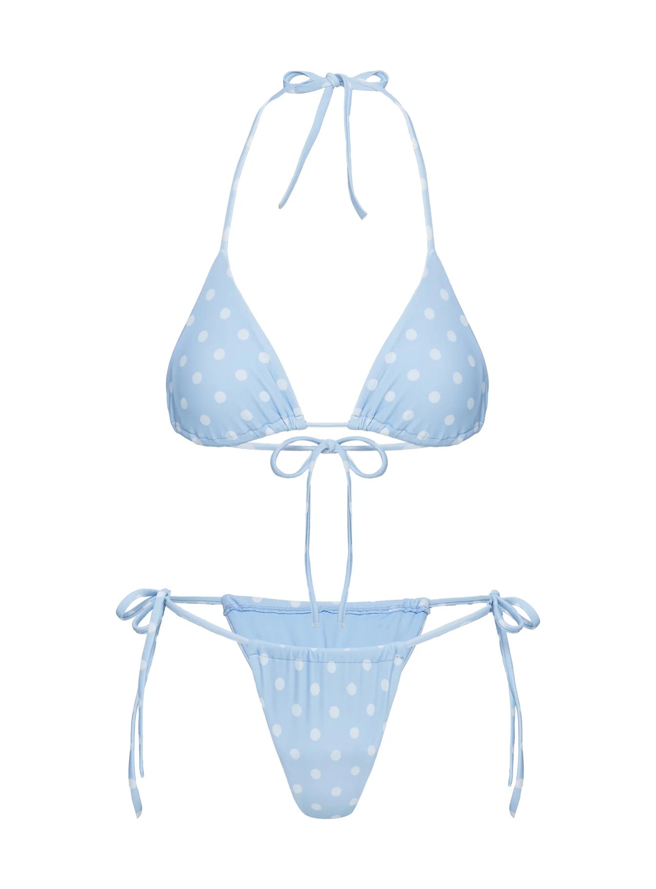 Jenner Tie Side Ruched Bikini Bottom Blue Polka Dot