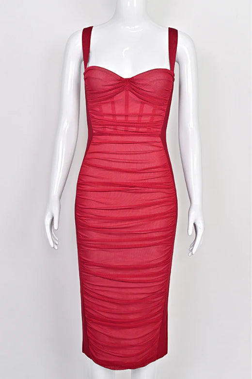 Marilyn Bodycon Wrap Midi Dress Red Wine