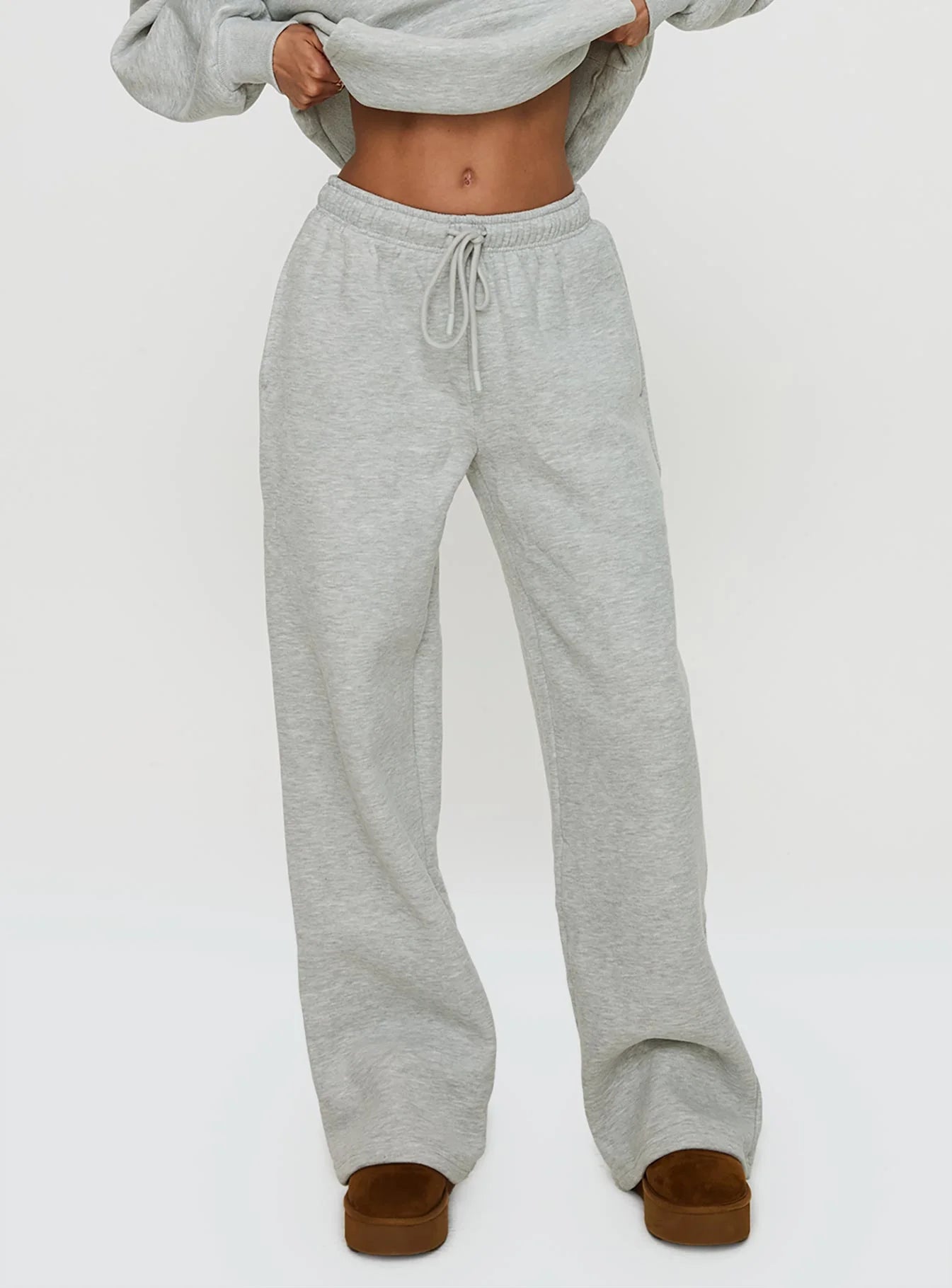 Princess Polly Wide Leg Track Pant Bubble Text Grey Marle Green