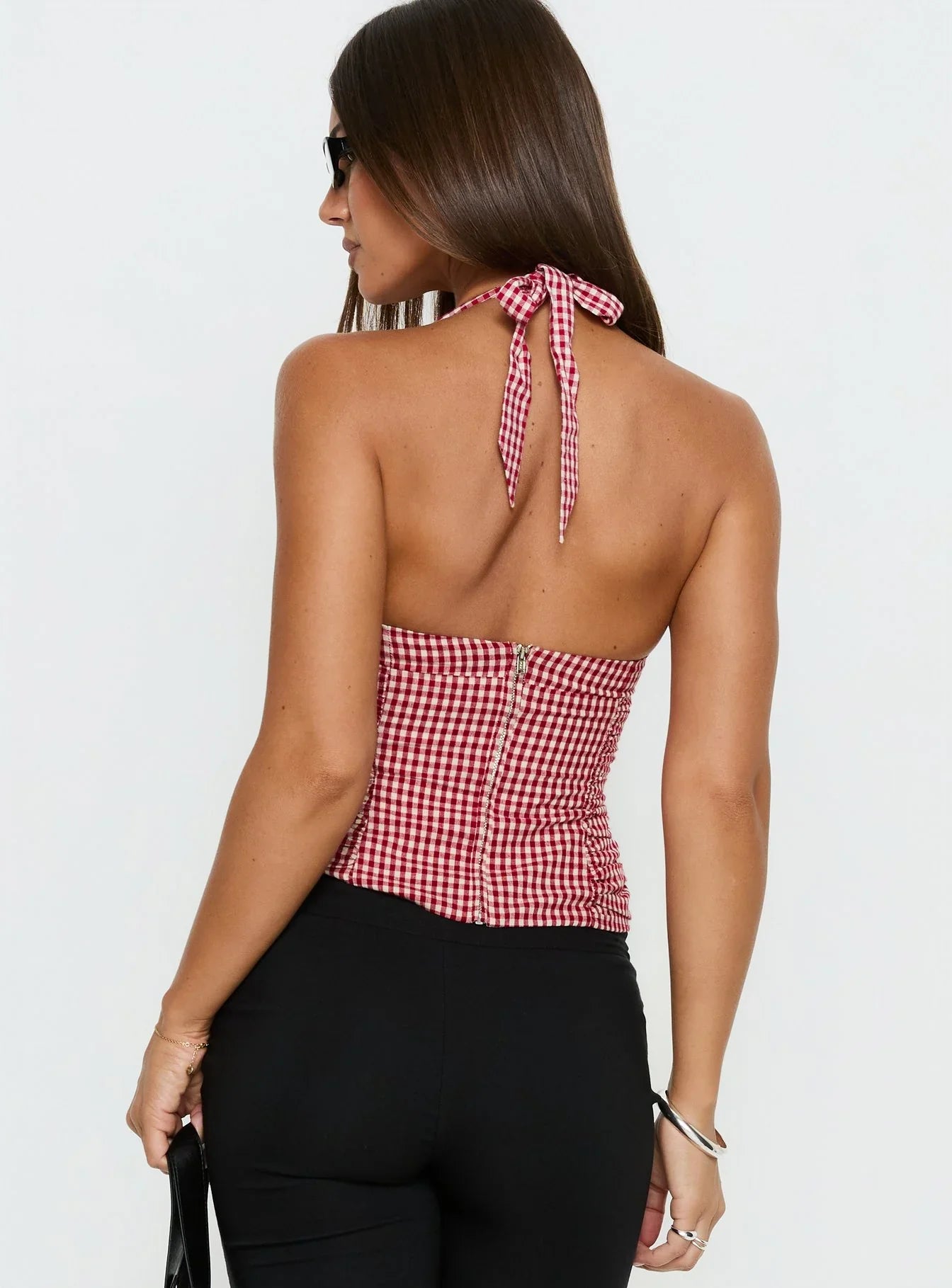 West Coast Love Halter Top Red Gingham