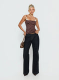 Renaissance Corset Lace Top Brown Polka