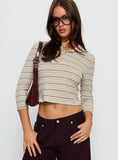 Jaeda Collared 3/4 Sleeve Top Stripe