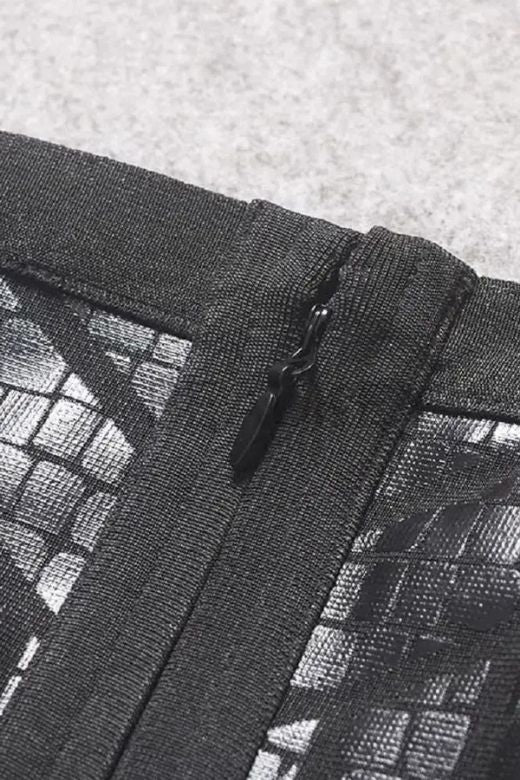 High Waist Leather Pencil Skirt Mini Length Crocodile Black