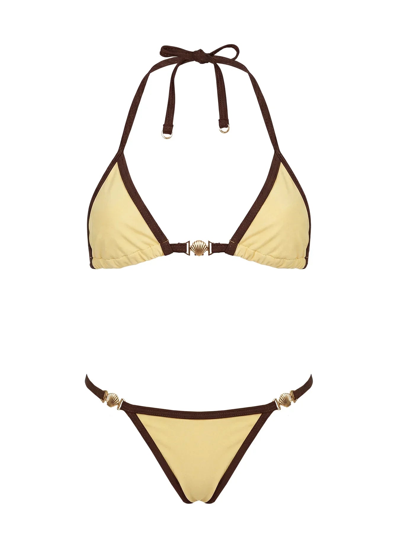 Maurita Hardware Halter Bikini Top Yellow Brown