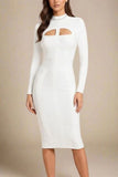 Brooke Long Sleeve Bandage Midi Dress White Pearl