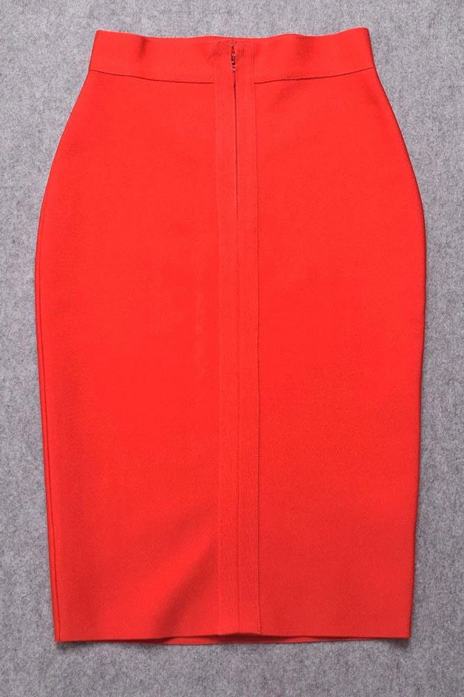 Pencil High Waist Bandage Knee Length Skirt Lipstick Red