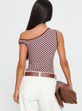 Ayviana One Shoulder Bodysuit Pink Brown Stripe
