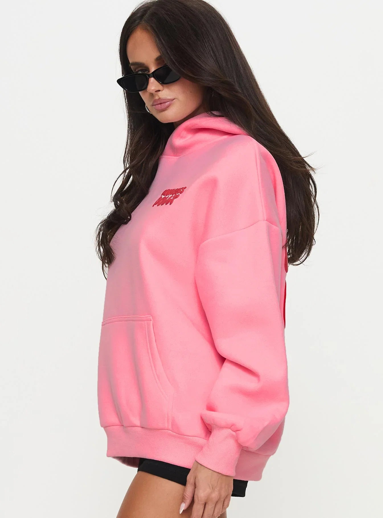 Princess Polly Hooded Sweatshirt Bubble Text Pink Red