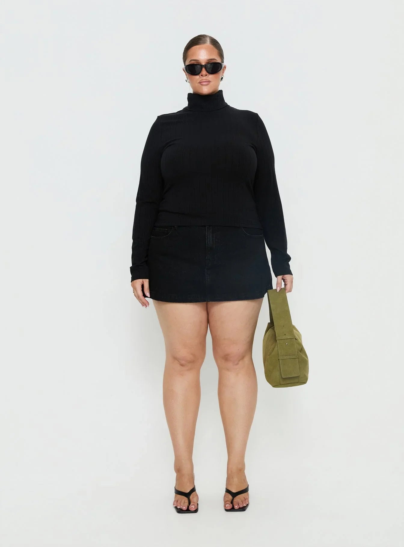 Enisa High Neck Long Sleeve Top Black Curve