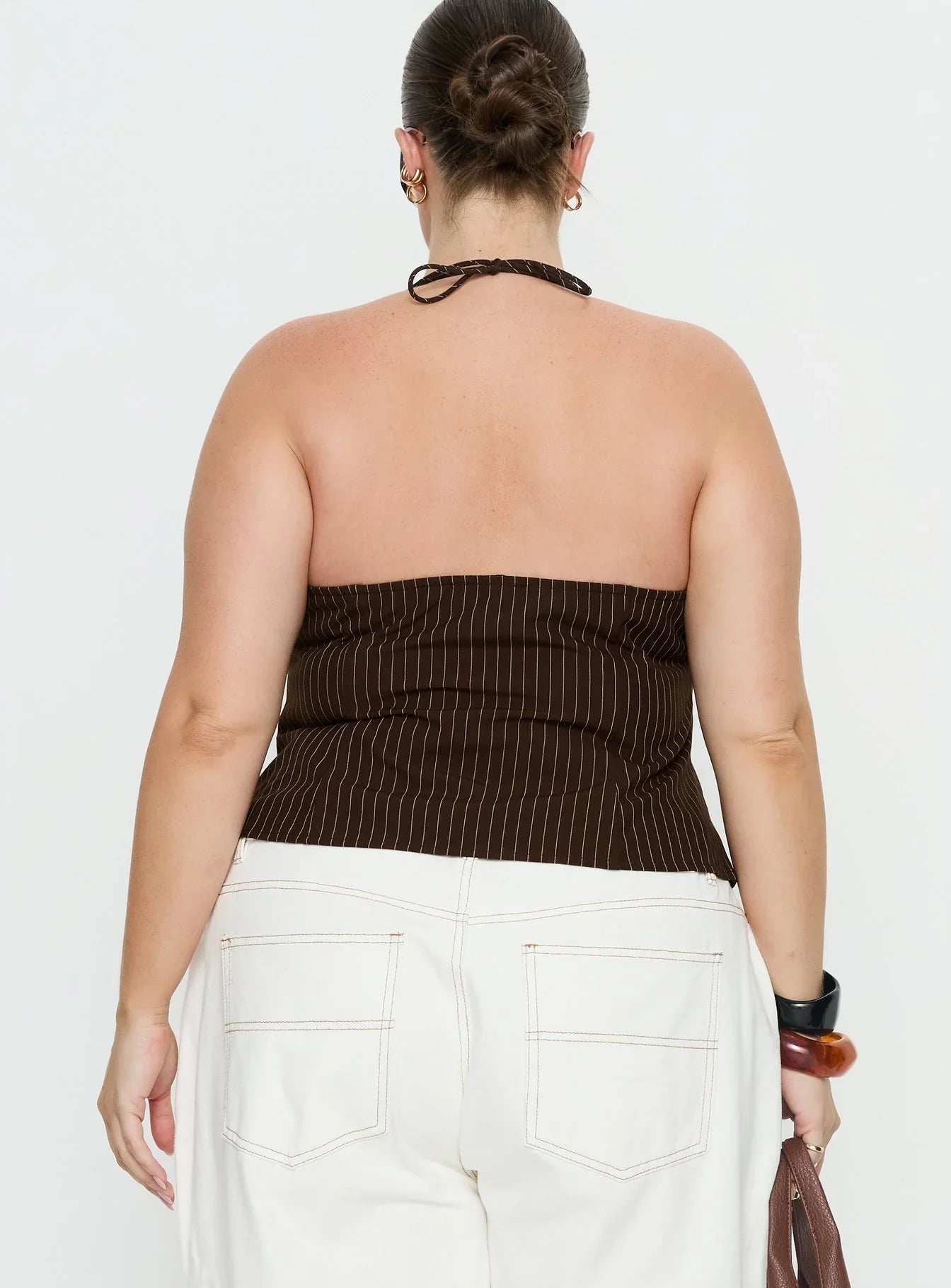 Cherise Bead Detail Top Brown Pinstripe Curve