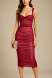 Marilyn Bodycon Wrap Midi Dress Red Wine Sale