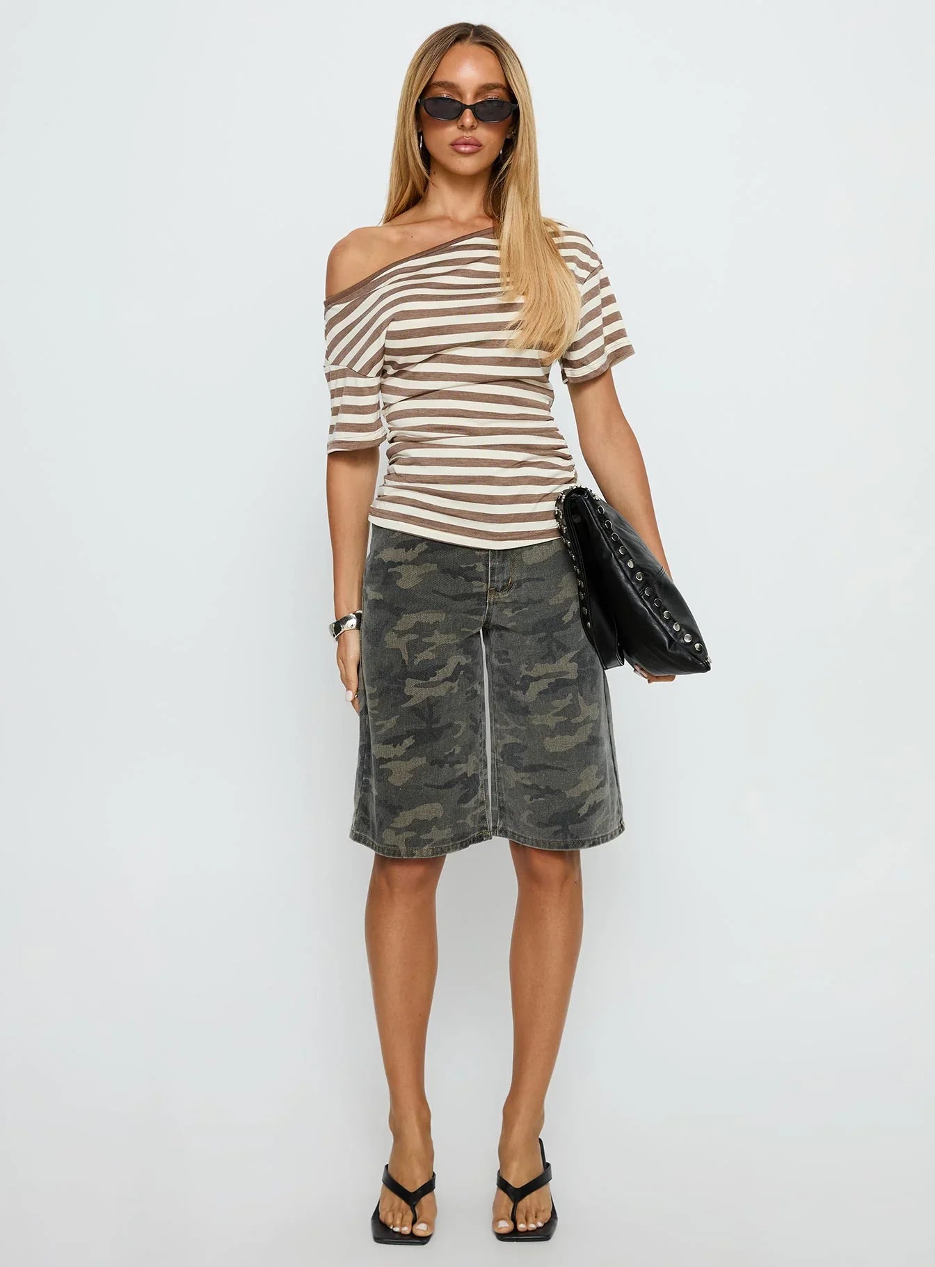Emlynn Off Shoulder Top Brown Stripe