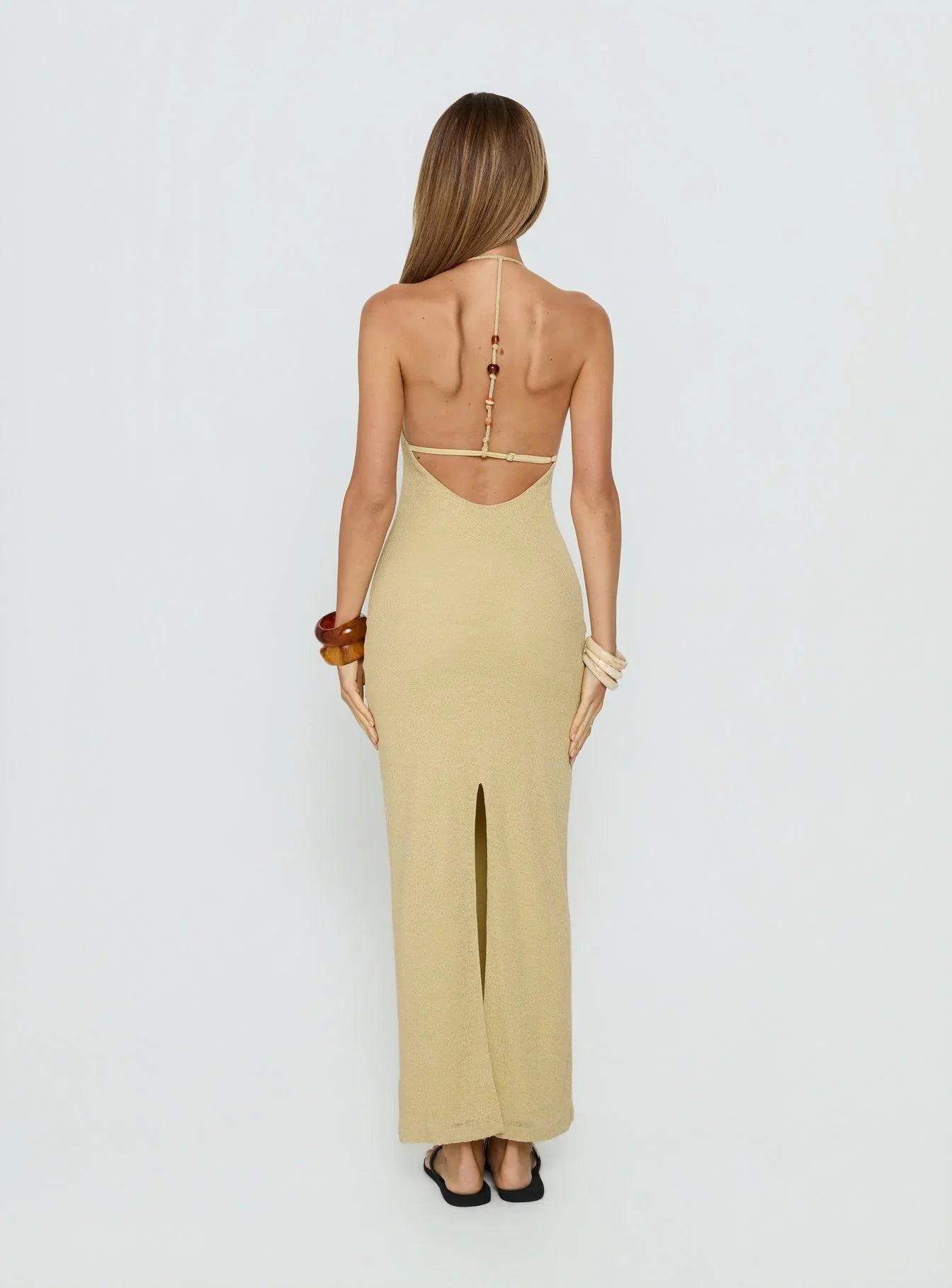 Be The One Beaded Low Back Maxi Dress Sage Green