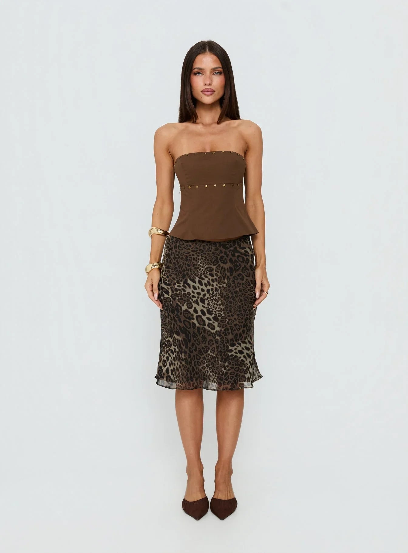 Starr Studded Strapless Top Brown
