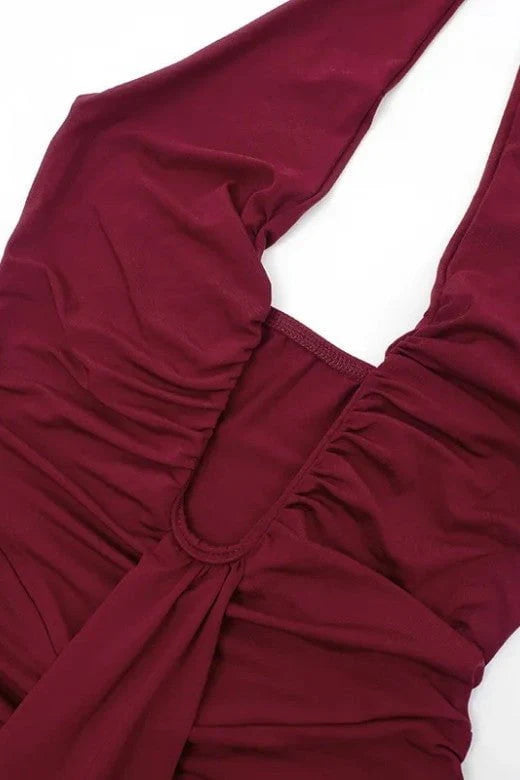 Bella Bodycon Wrap Maxi Dress Red Wine