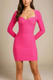 Erin Long Sleeve Bandage Mini Dress Hot Pink