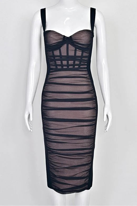 Marilyn Bodycon Wrap Midi Dress Classic Black