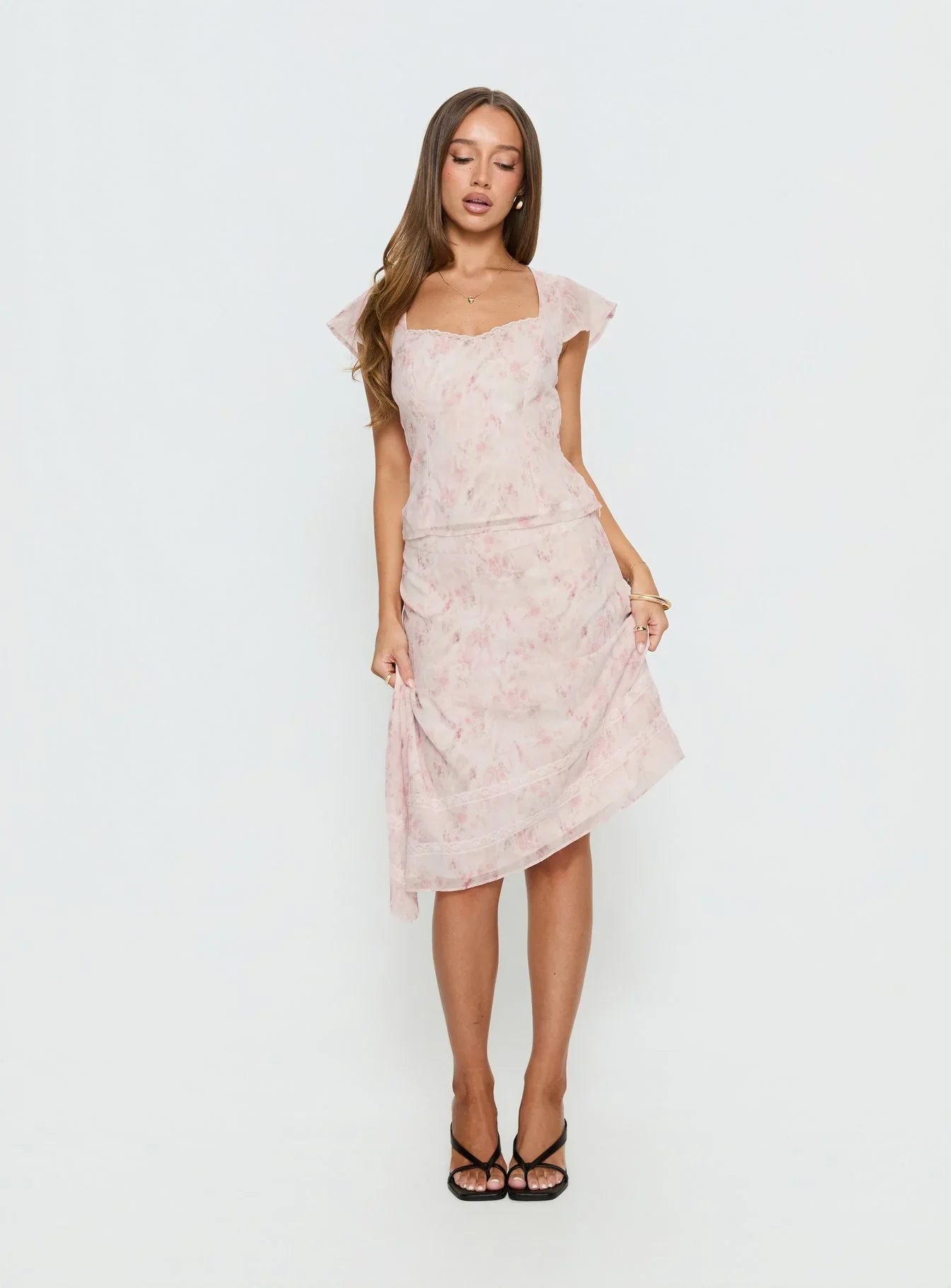 Avaline Lace Trim Blouse Top Pink