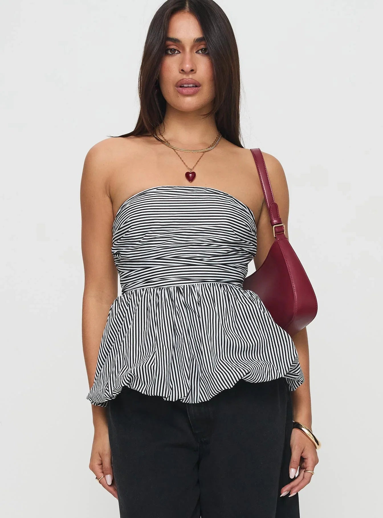 Selenea Bubble Hem Top Black White