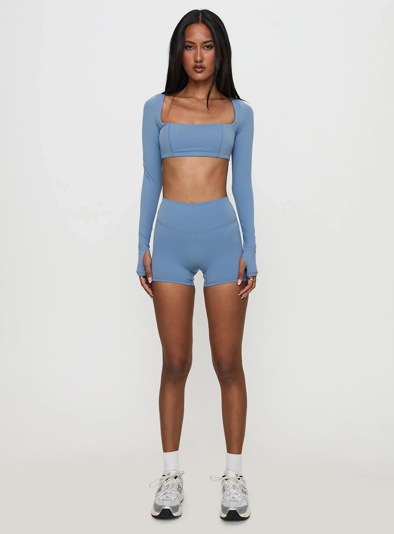 Set Point Active Square Neck Long Sleeve Top Blue