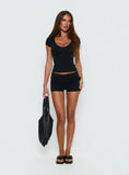 Daily Define Deep V Short Sleeve Top Black