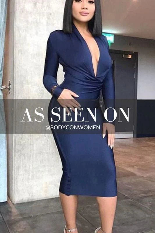Blaire Long Sleeve Bandage Dress Navy Blue