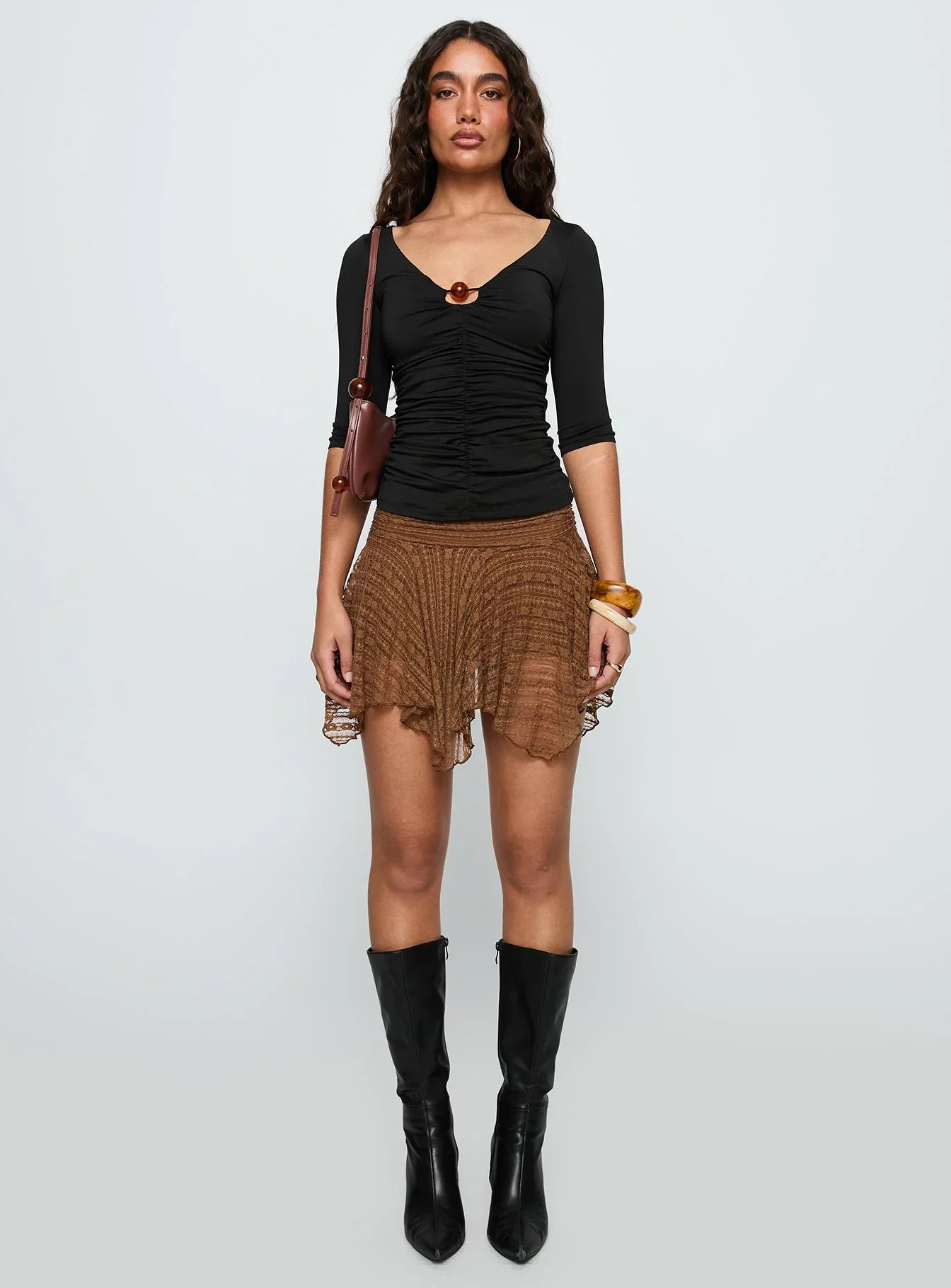 Lifas Lace Mini Skirt Brown