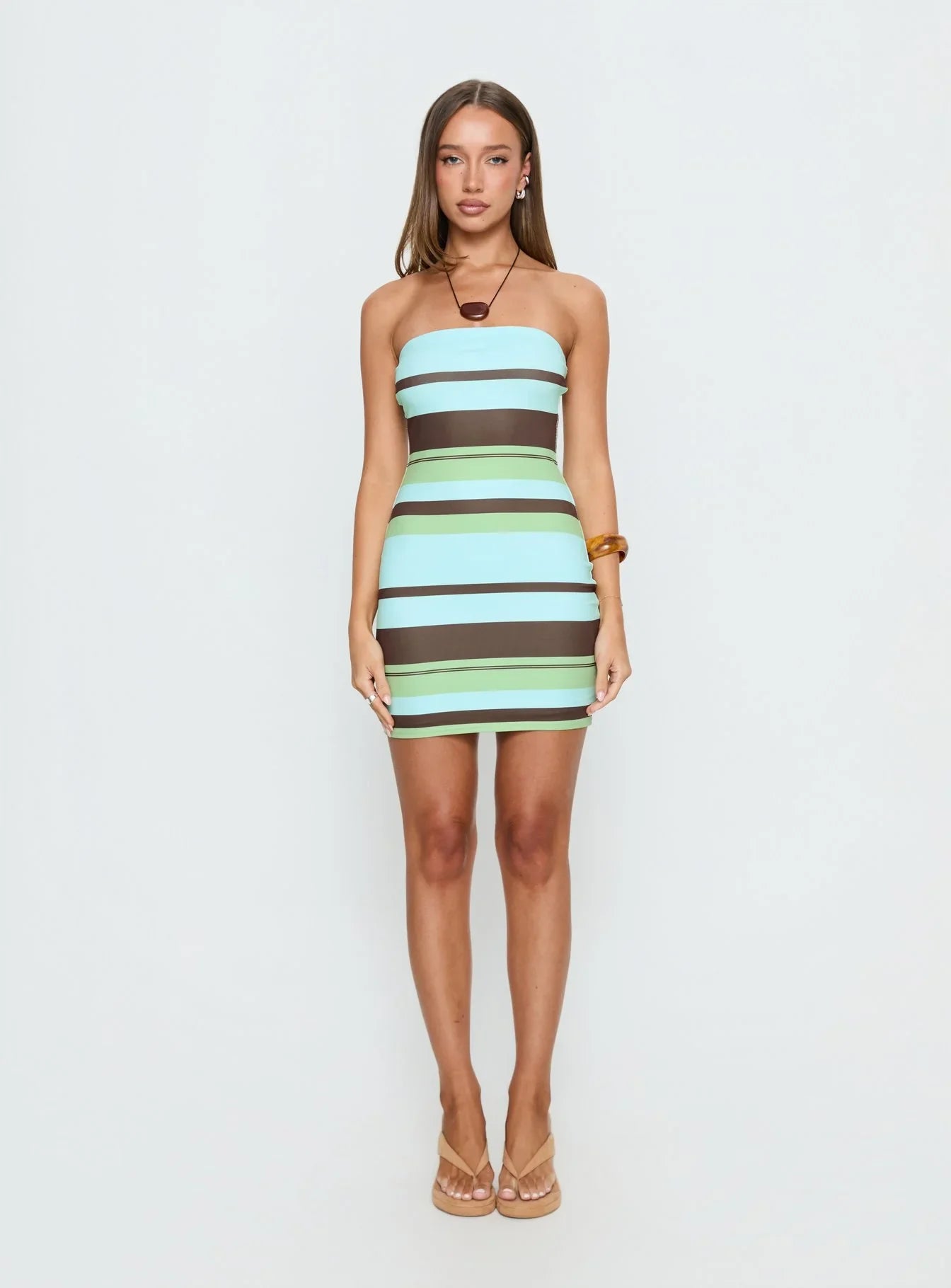 Benetta Strapless Mini Dress Green Stripe
