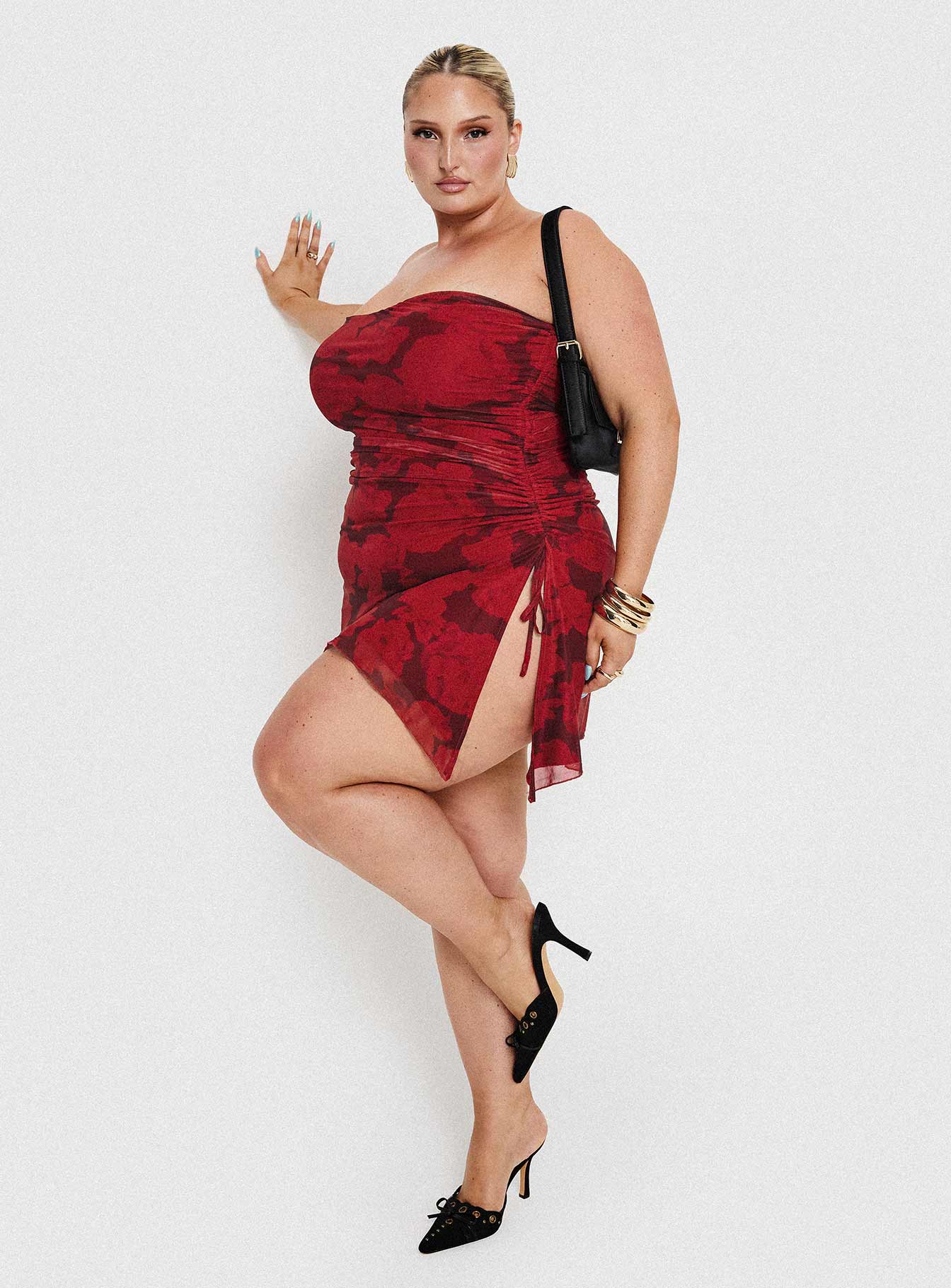Donelli Mini Dress Burgundy Red Floral Curve