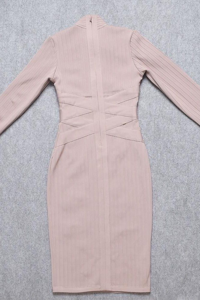 Jane Long Sleeve Bodycon Midi Dress Nude Sale