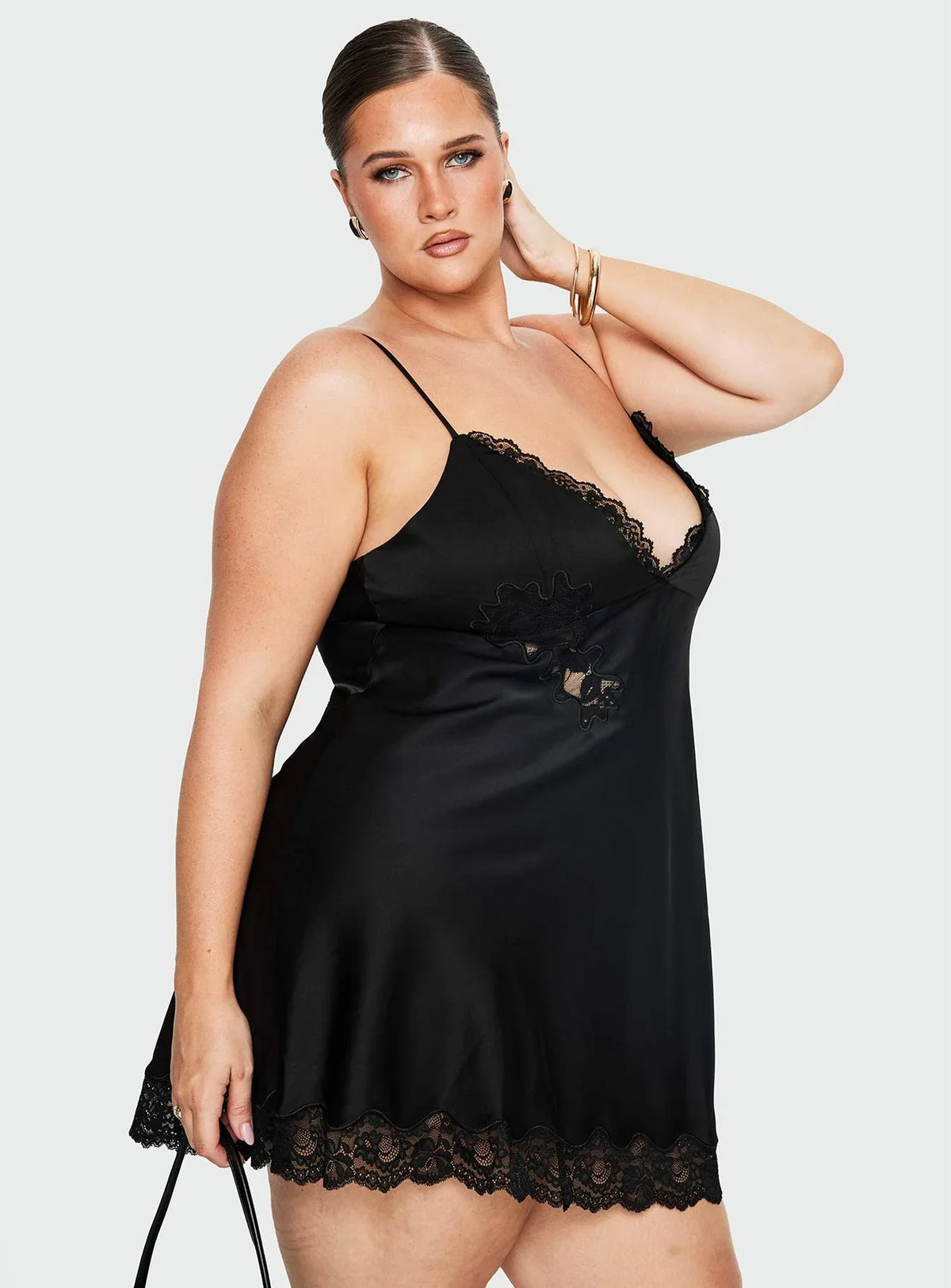 Aloura Spliced Lace Mini Dress Black Curve