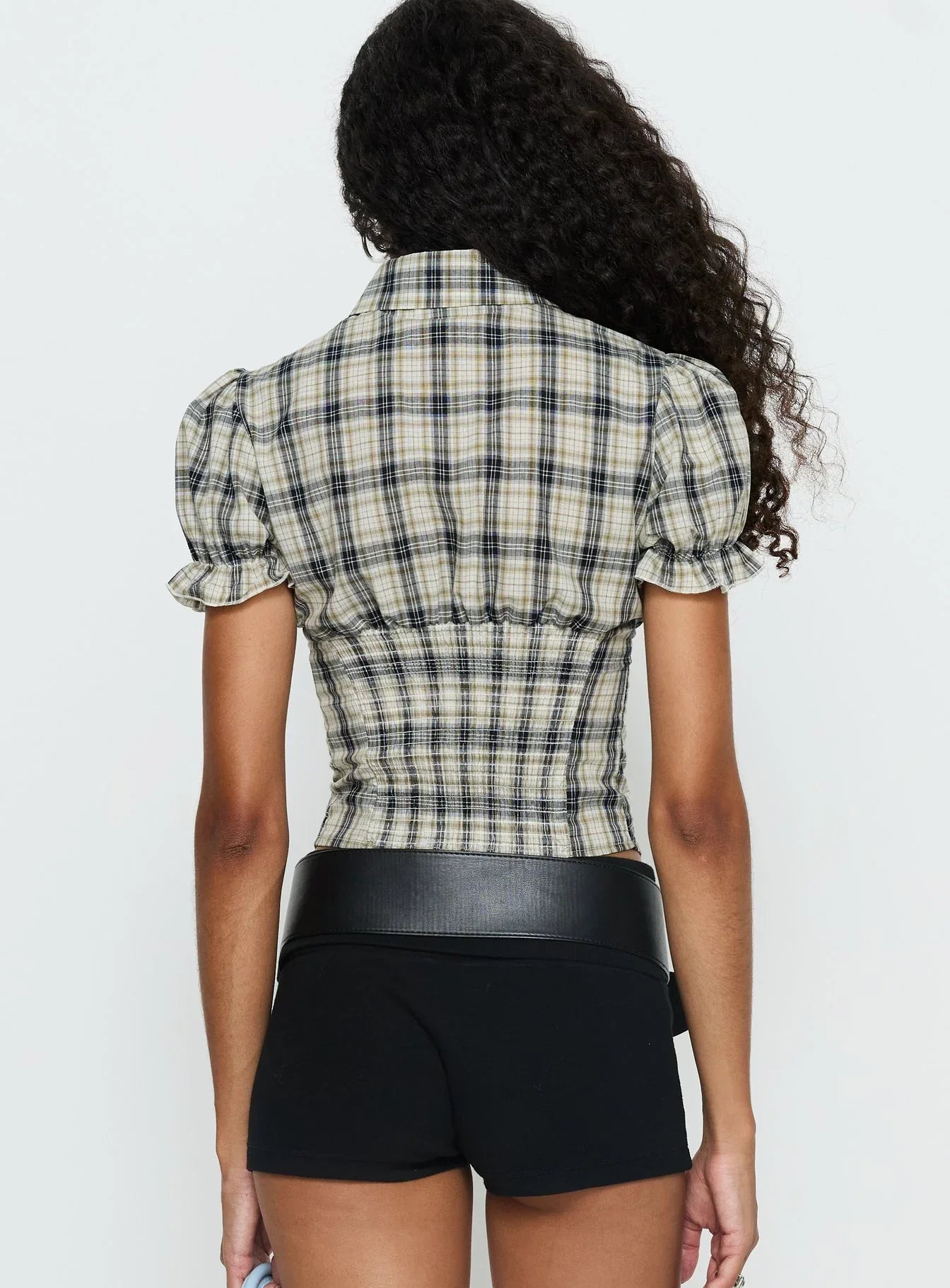 Maxfield Collared Button Up Blouse Top Multi Check