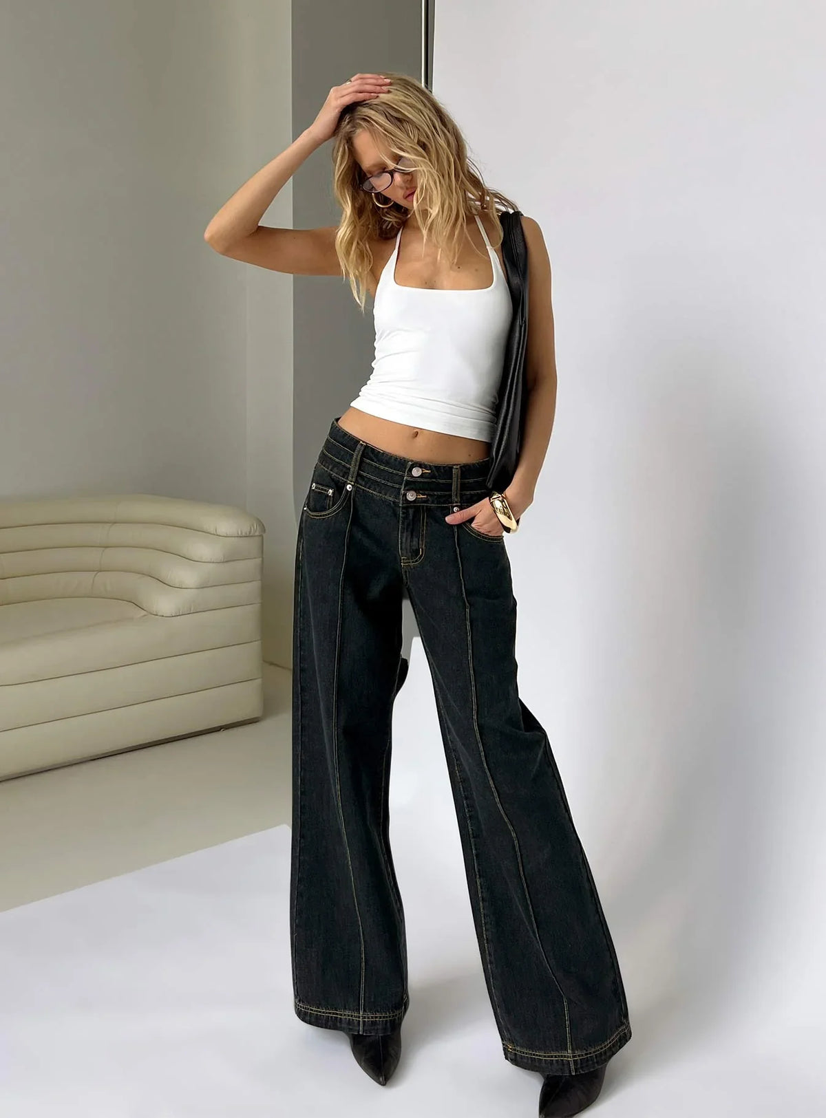Hannalee Low Rise Wide Leg Jeans Grunge Wash