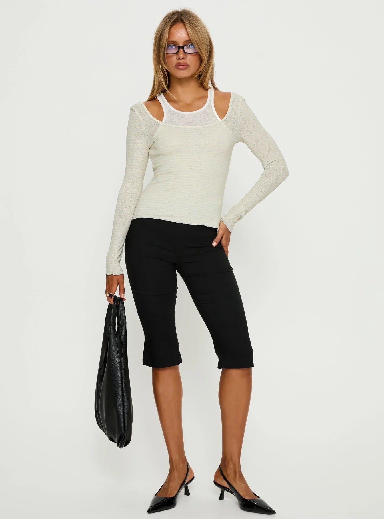 Ceyla Layered Long Sleeve Top White / Stripe