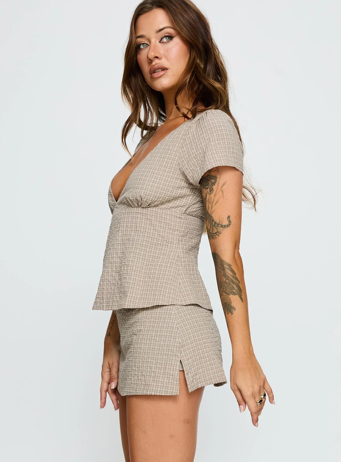 Emmilou Wrap Set Brown Check