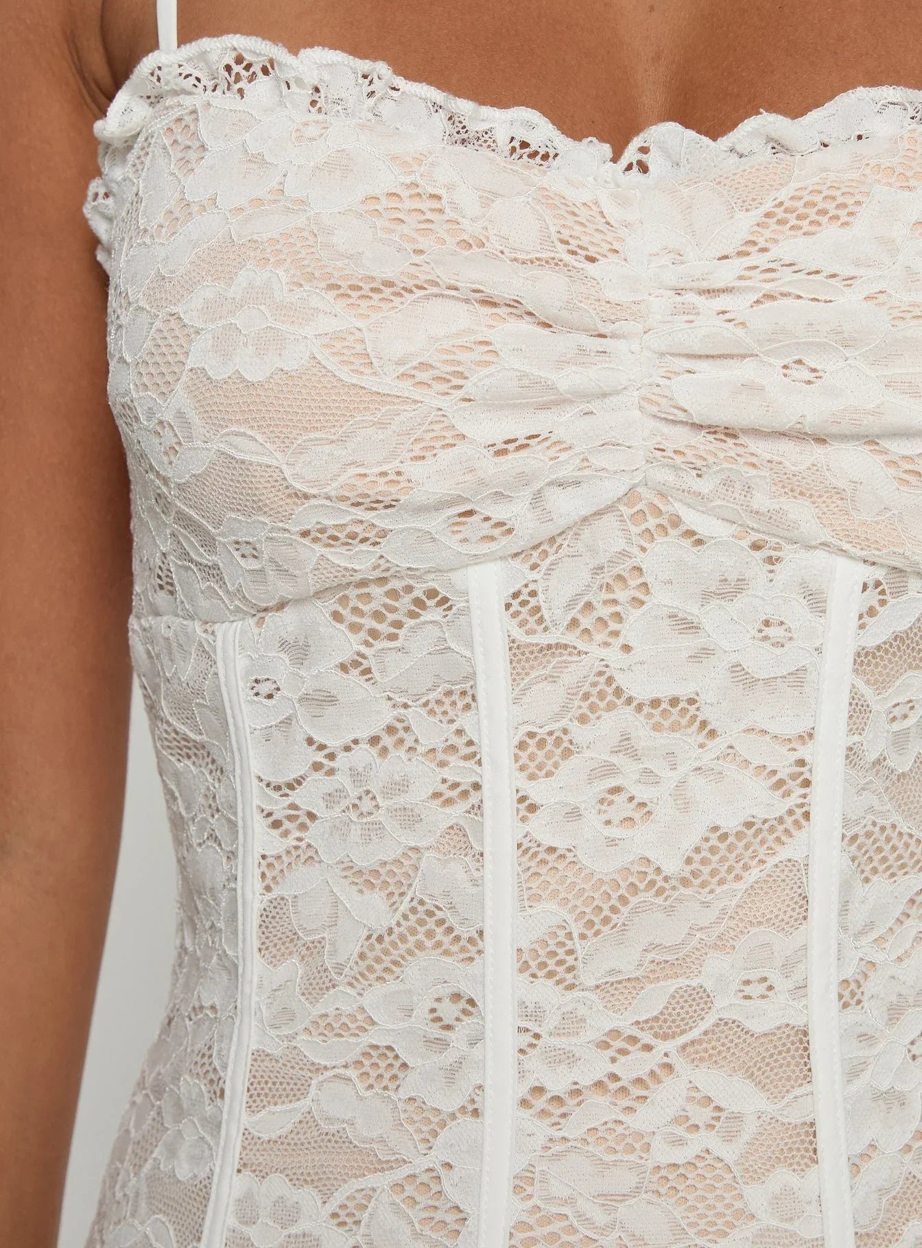 Edora Lace Pleat Mini Dress White