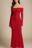 Rose Long Sleeve Bodycon Maxi Dress Lipstick Red Sale