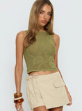 Cypressa Crochet Boat Neck Top Olive