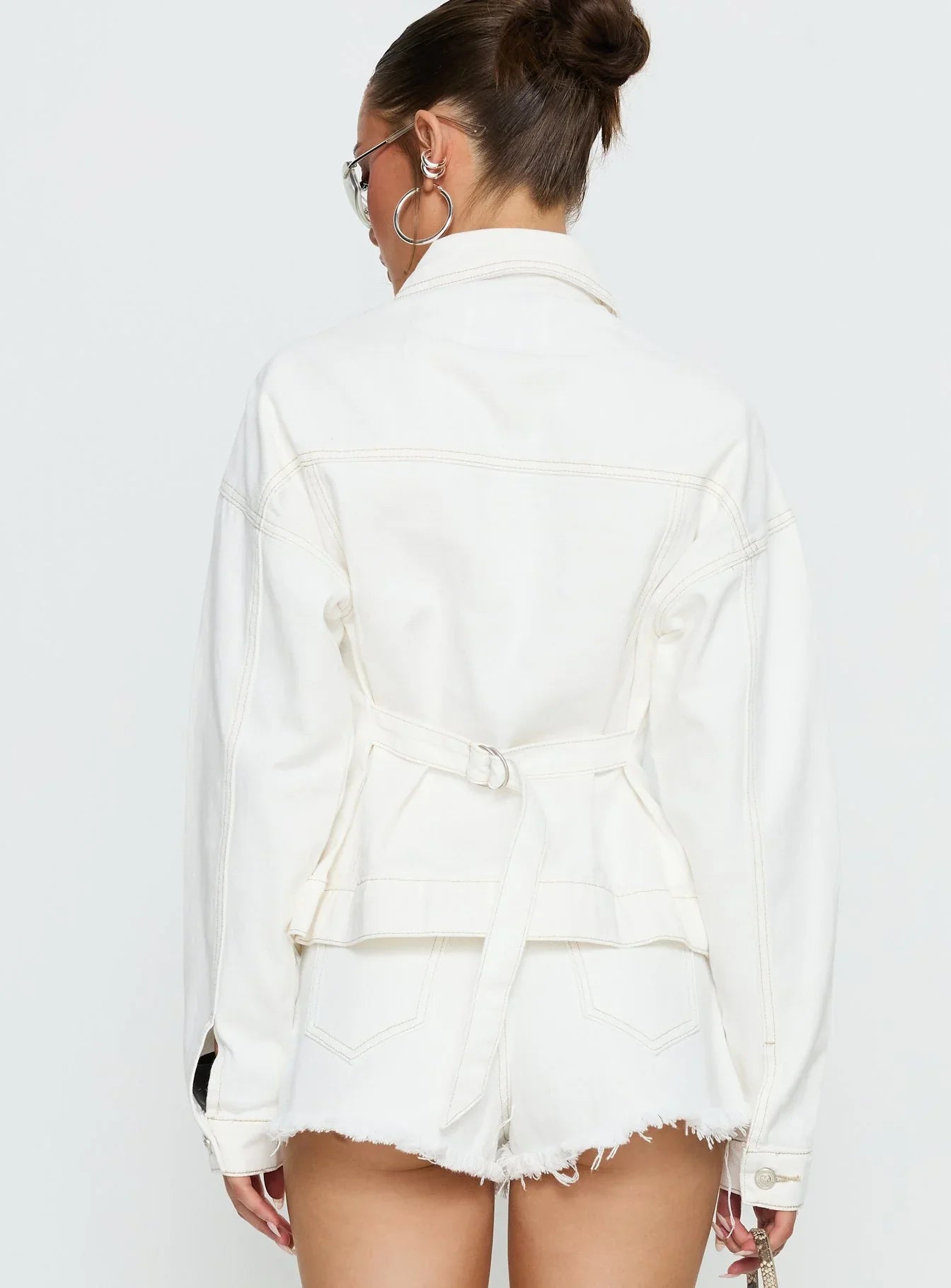 Caresse Cinched Denim Jacket White