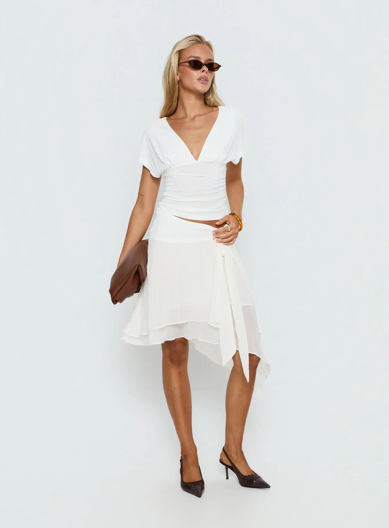 Mattey Cinched V Neck Top White