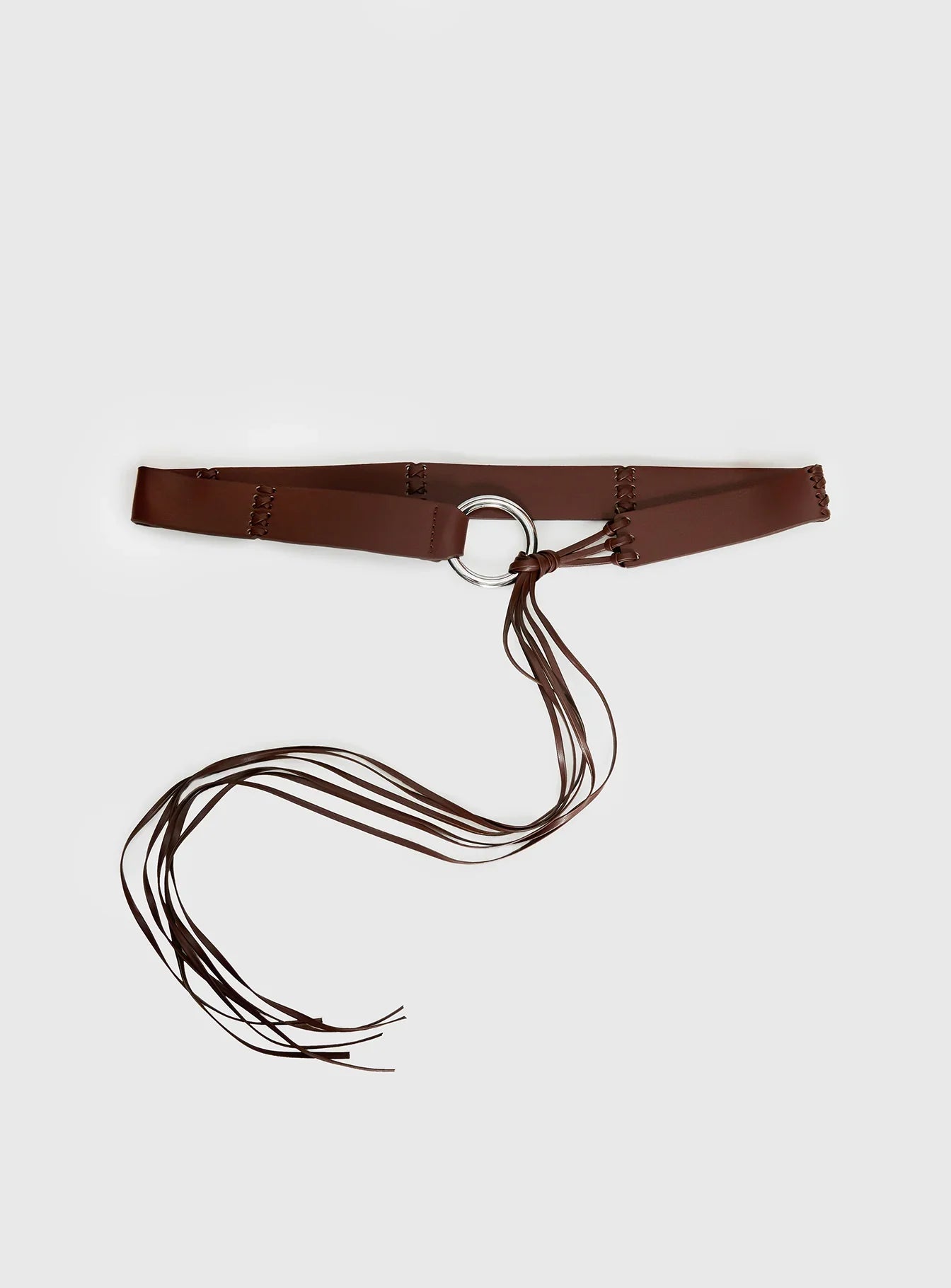 Evera Ring Detail Tassel Belt Brown Silver