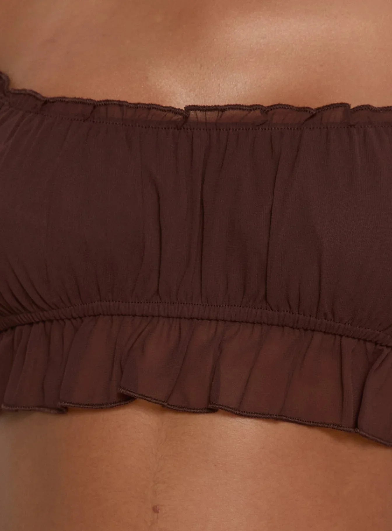 Ackee Ruched Off Shoulder Top Brown
