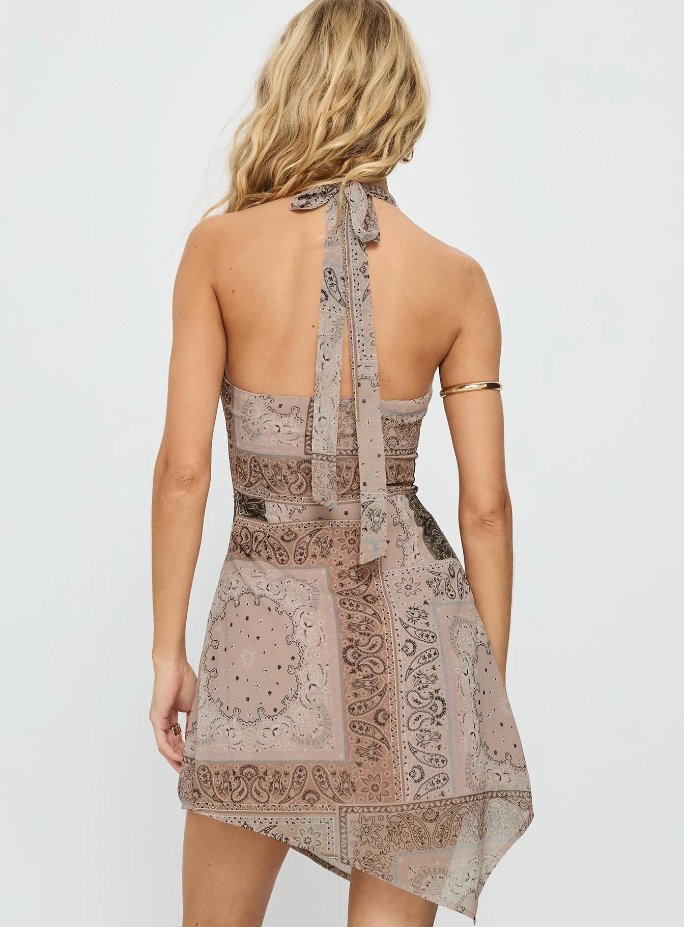 Spartacus Halter Mini Dress Brown Multi